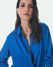 CAMISA MANGA LONGA DE CETIM - AZUL