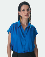 CAMISA MANGA CURTA DE CETIM - AZUL