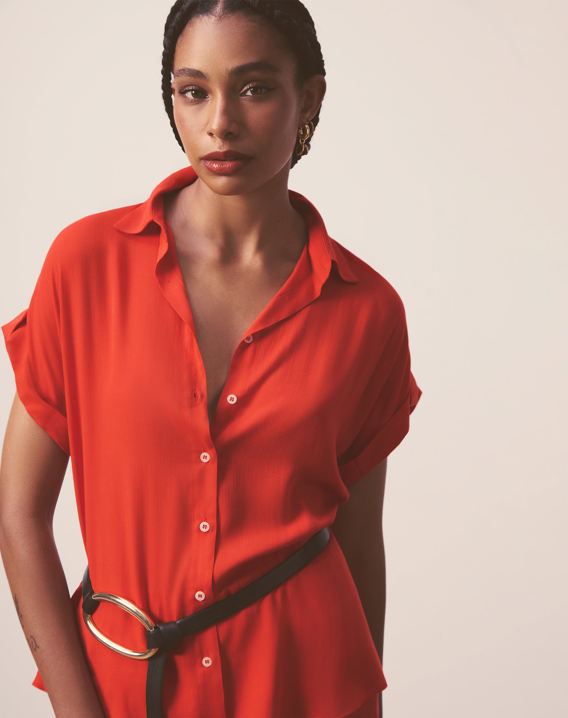 Camisa Manga Curta de Viscose - Vermelha