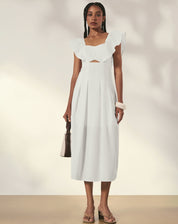 VESTIDO MIDI DE TRICOLINE - OFF-WHITE