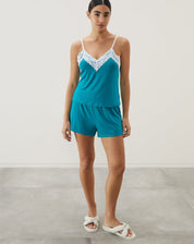 Conjunto de Pijama Curto com Detalhes em Renda  - Petróleo