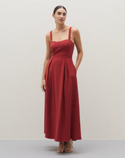 Vestido Alfaiataria com Pregas - Vinho