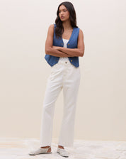 Calça Reta Cropped de Sarja - Off-white