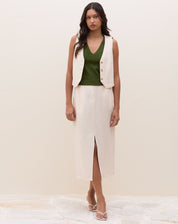 SAIA MIDI COM FENDA FRONTAL ALFAIATARIA - MANTEIGA