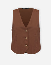 Imagem do colete de alfaiataria marrom em fundo branco.