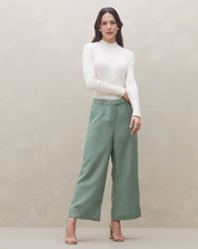 Calça Wide de Alfaiataria Risca de Giz - Verde Musgo