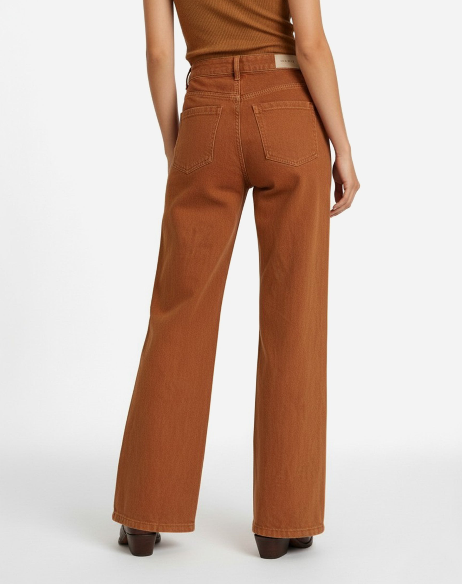 Calça Wide Leg de Sarja - Ocre