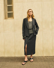 Saia Midi com Fendas Alfaiataria - Cinza