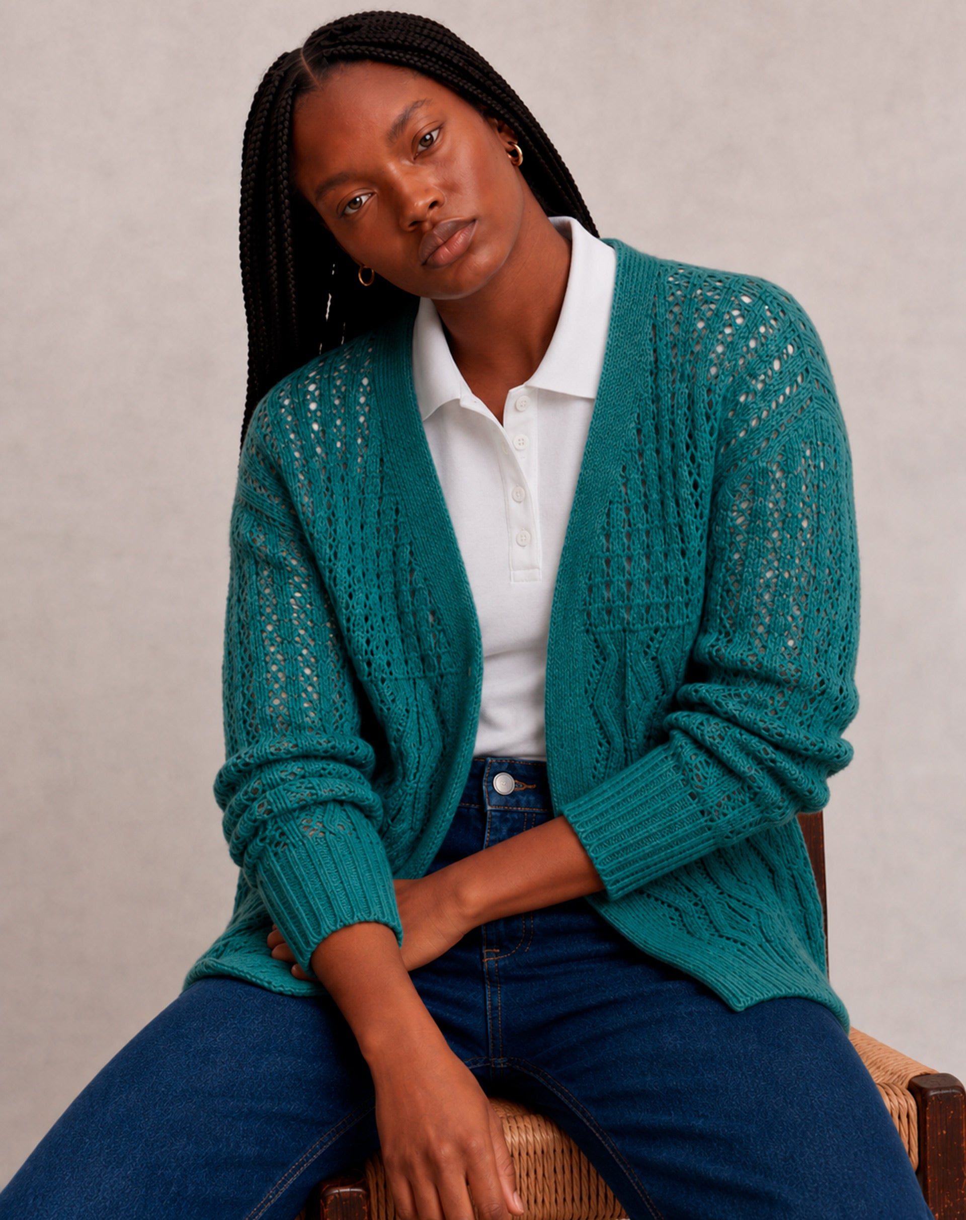 Cardigan Tricot Ponto Diferenciado - Verde
