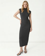 Vestido Midi Tricot Rib - Cinza Mescla Escuro