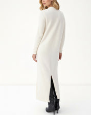 Vestido Mídi Tricot Manga Longa - Off White