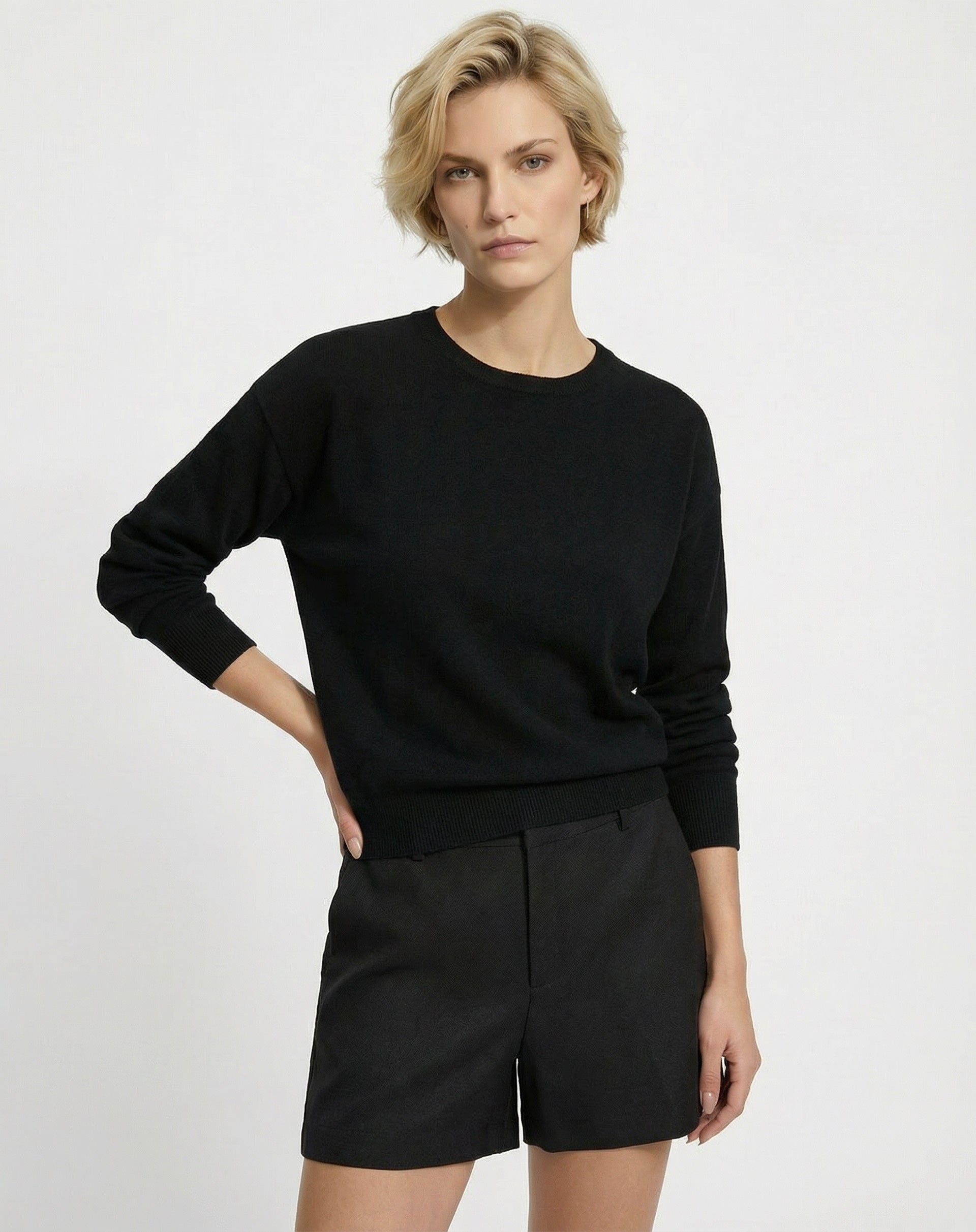 Suéter Cashmere Deluxe Gola Careca - Preto