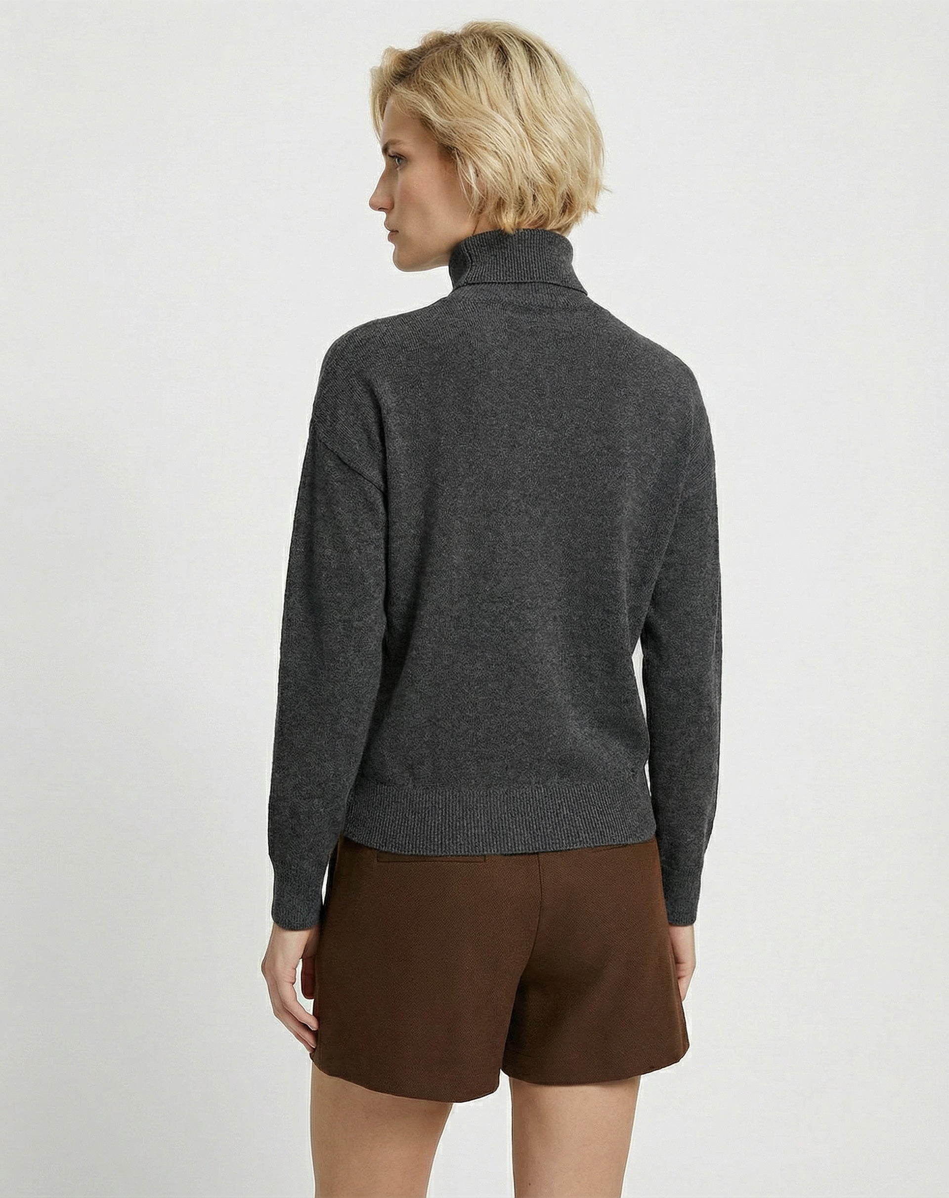 Suéter Cashmere Deluxe Gola Alta  - Cinza Mescla Escuro