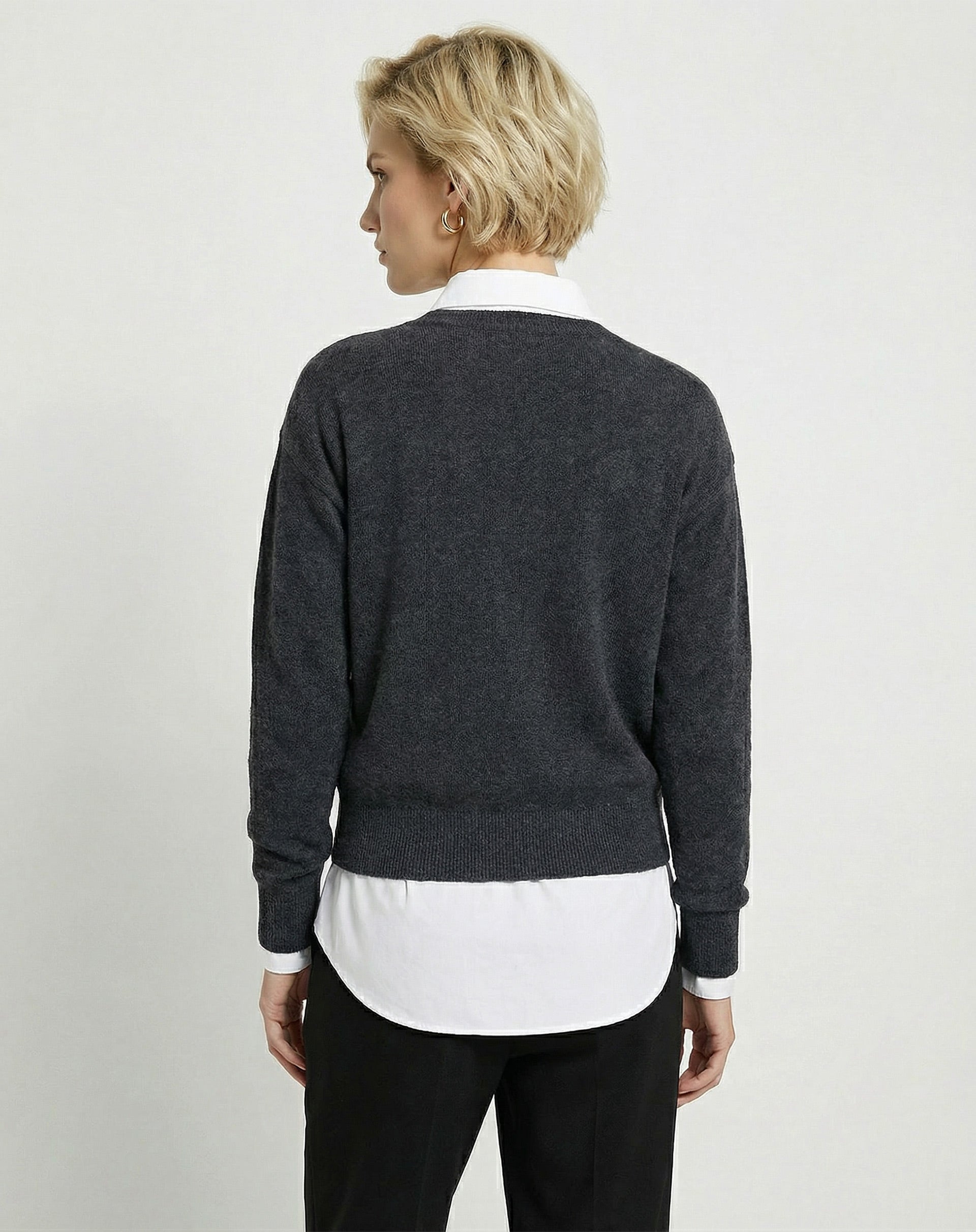 Suéter Cashmere Deluxe Gola V - Cinza Mescla Escuro