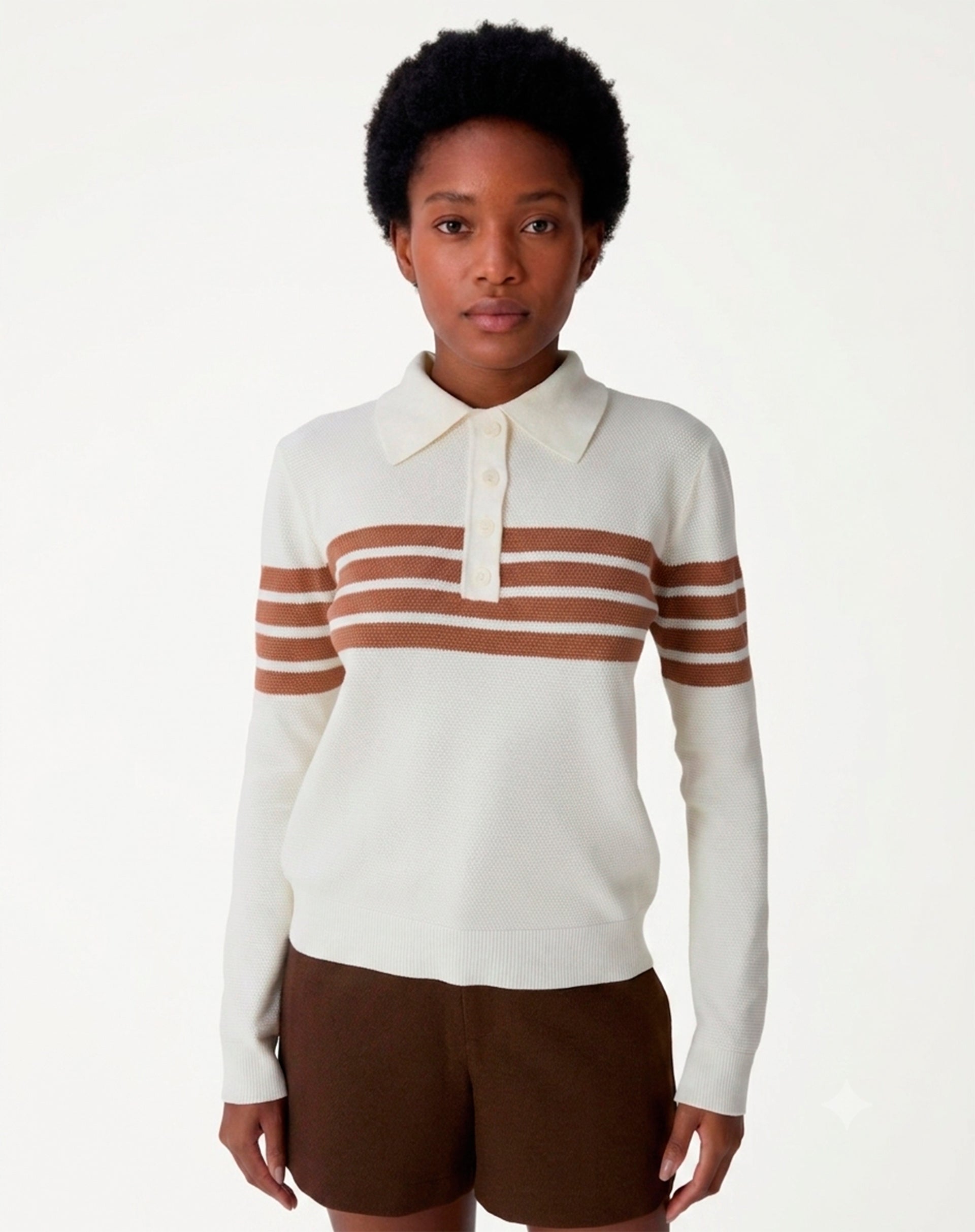 Suéter Gola Polo Manga Longa Listrado - Off White