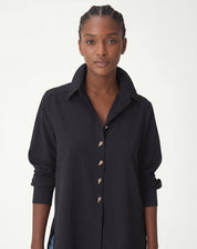 Camisa Alongada Com Fenda - Preto