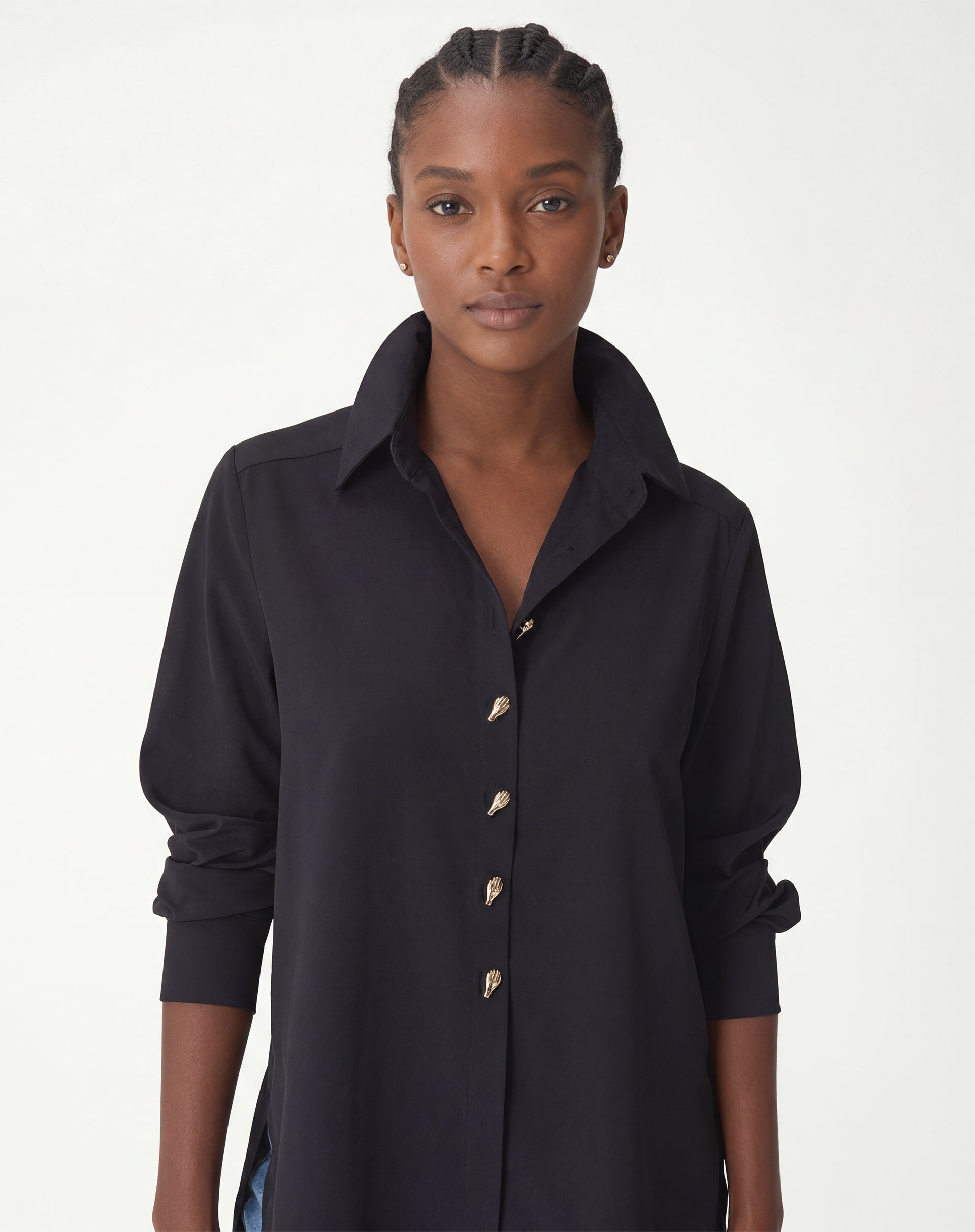 Camisa Alongada Com Fenda - Preto