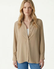 Camisa Alongada Com Fenda - Bege