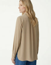 Camisa Alongada Com Fenda - Bege