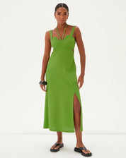 VESTIDO LONGO COM FENDA - VERDE