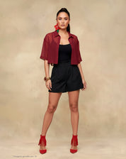 Shorts Cintura Alta Cós Lastex - Preto