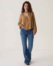 BLUSA MANGA LONGA DECOTE V - MARROM