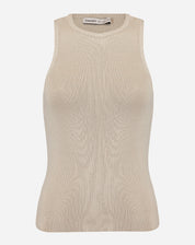 Blusa de tricô caqui vista de frente em fundo branco.