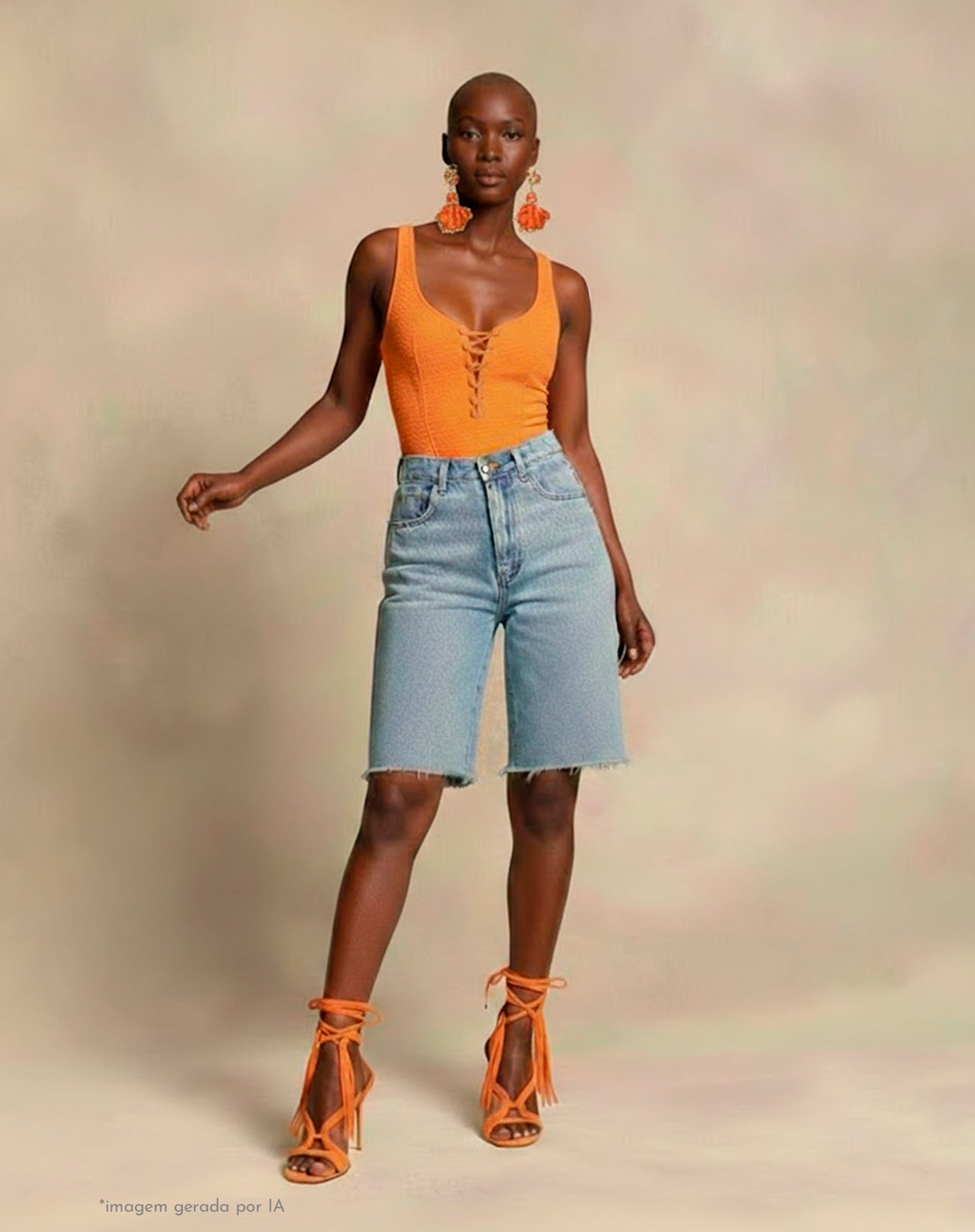 BERMUDA JEANS RETA - AZUL MÉDIO