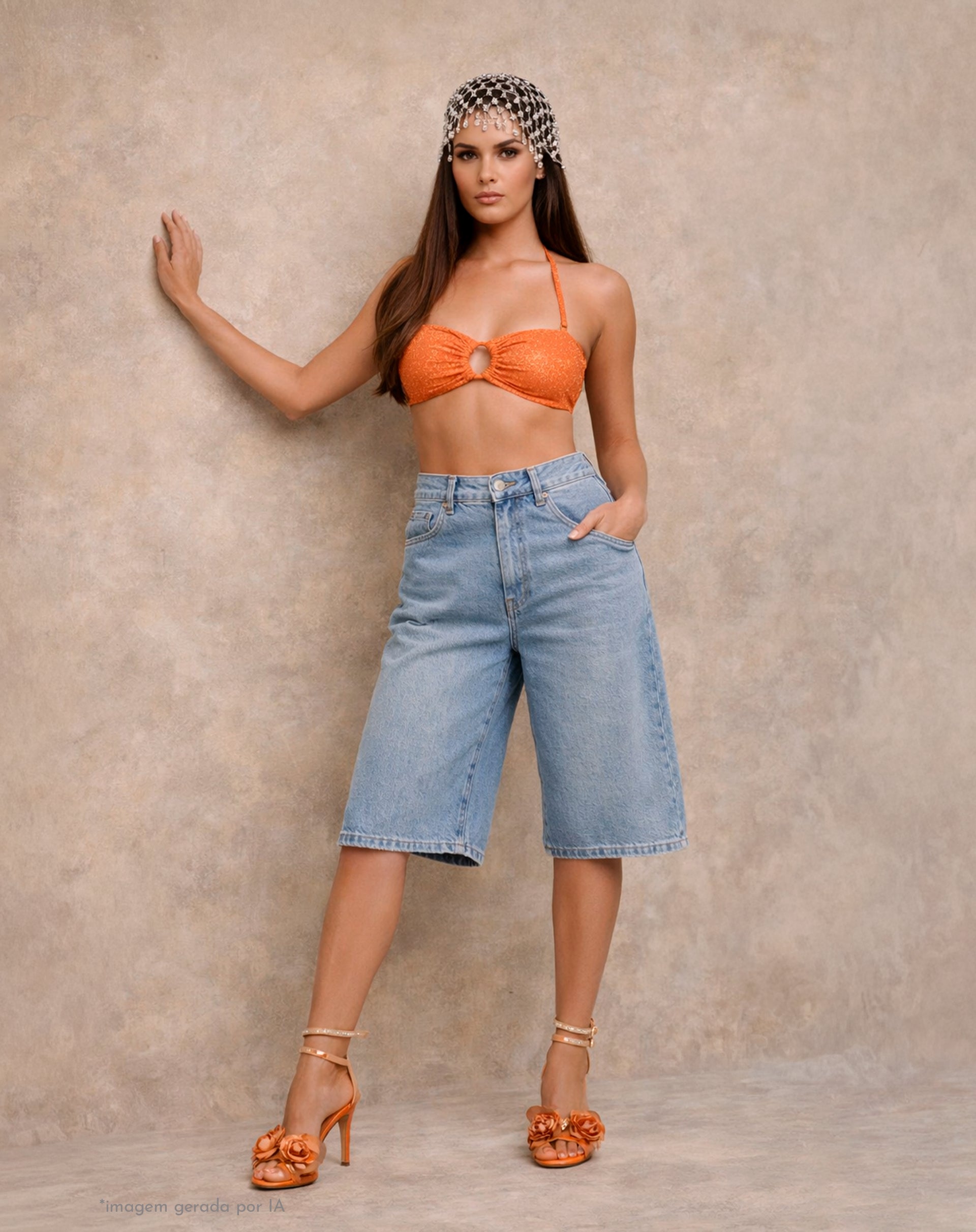 BERMUDA JEANS ALONGADA EVASÊ - AZUL MÉDIO