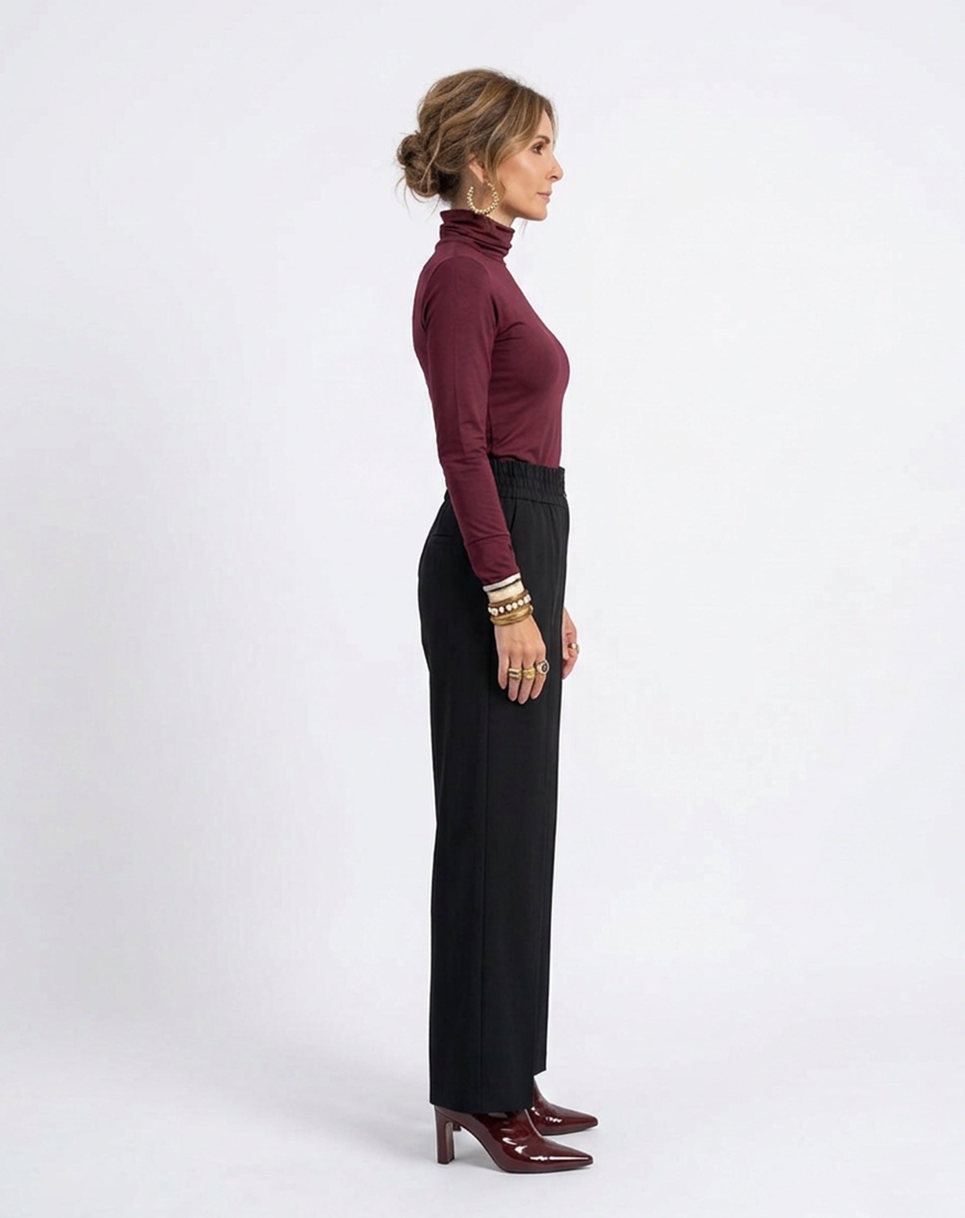 Calça Pantalona com Cós de Elástico - Preto