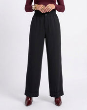 Calça Pantalona com Cós de Elástico - Preto