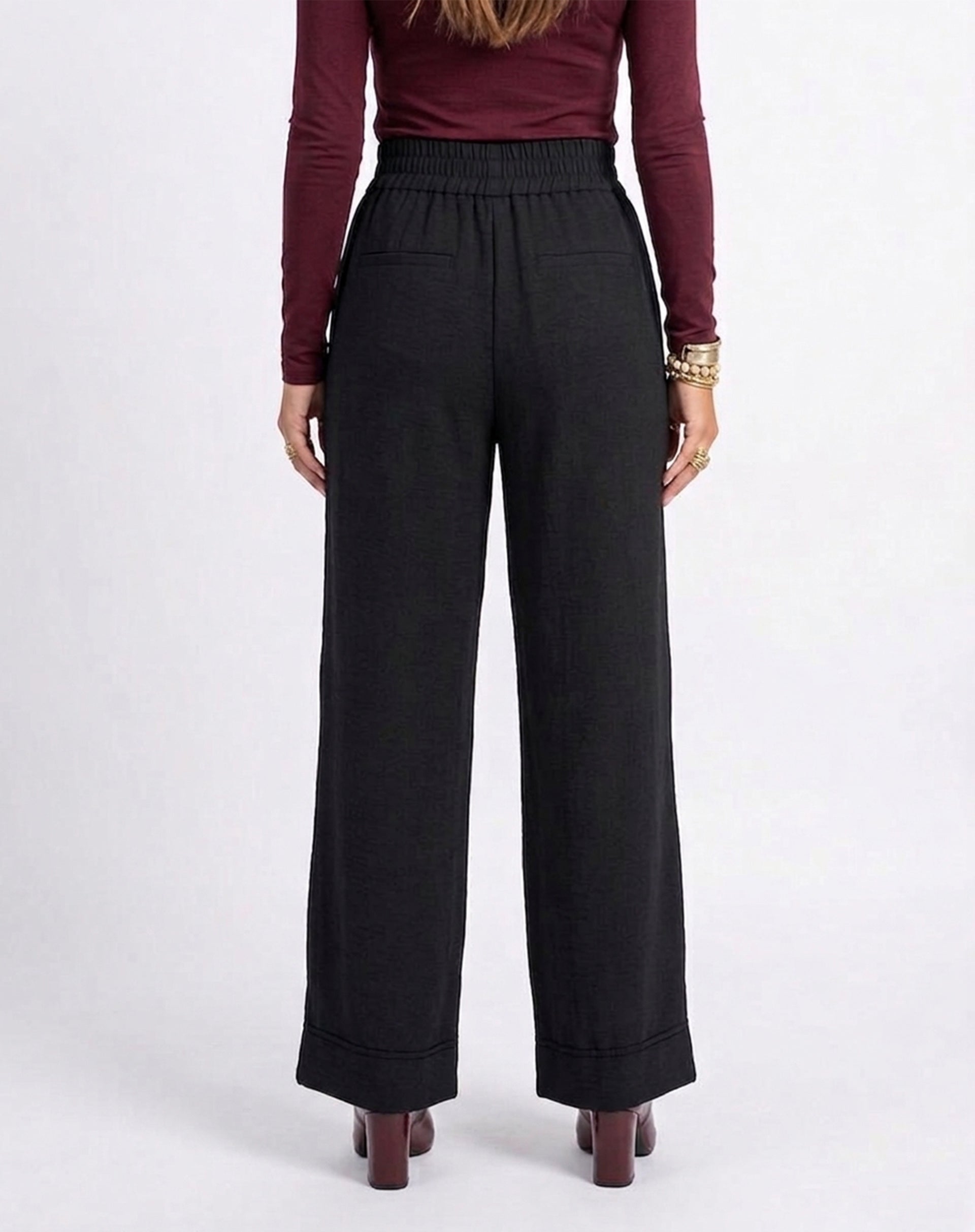 Calça Pantalona com Cós de Elástico - Preto