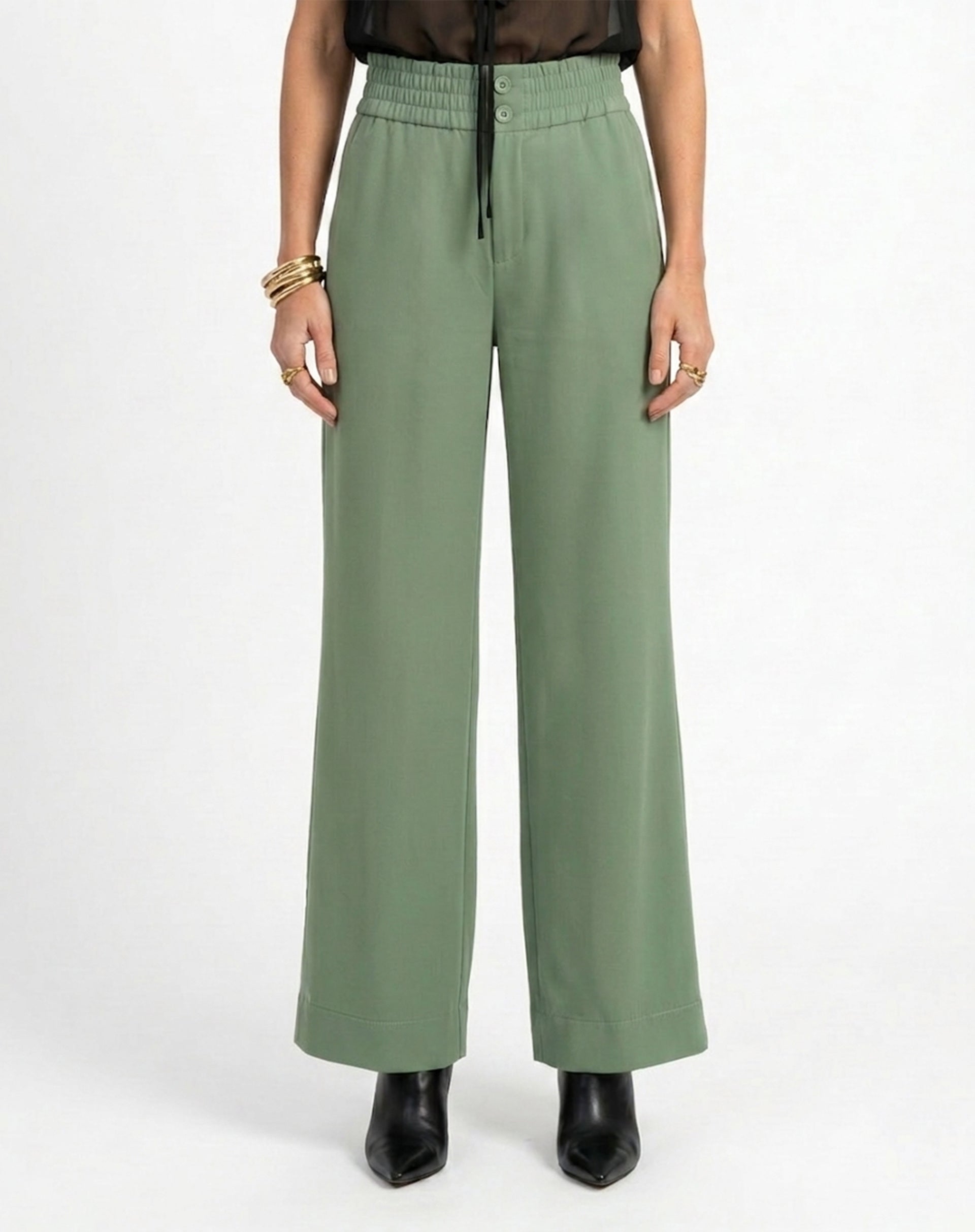 Calça Pantalona com Cós de Elástico - Verde