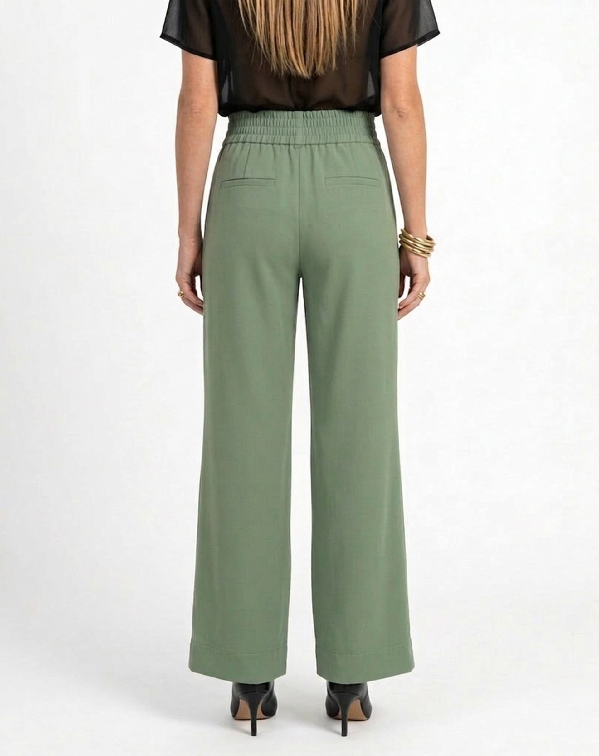 Calça Pantalona com Cós de Elástico - Verde