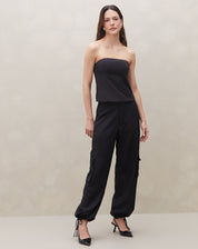Calça Cargo com Amarração no Tornozelo  - Preto