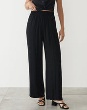 CALÇA VISCOSE CÓS ELÁSTICO COM FRISO - PRETO