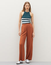 CALÇA VISCOSE CÓS ELÁSTICO COM FRISO - MARROM