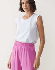 CALÇA VISCOSE CÓS ELÁSTICO COM FRISO - ROSA