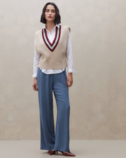 CALÇA VISCOSE CÓS ELÁSTICO COM FRISO - AZUL MÉDIO