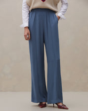 CALÇA VISCOSE CÓS ELÁSTICO COM FRISO - AZUL MÉDIO