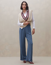 CALÇA VISCOSE CÓS ELÁSTICO COM FRISO - AZUL MÉDIO