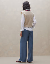 CALÇA VISCOSE CÓS ELÁSTICO COM FRISO - AZUL MÉDIO