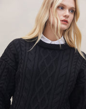 Suéter Manga Longa de Tricot Trançado - Preto