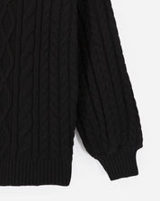 Suéter Manga Longa de Tricot Trançado - Preto