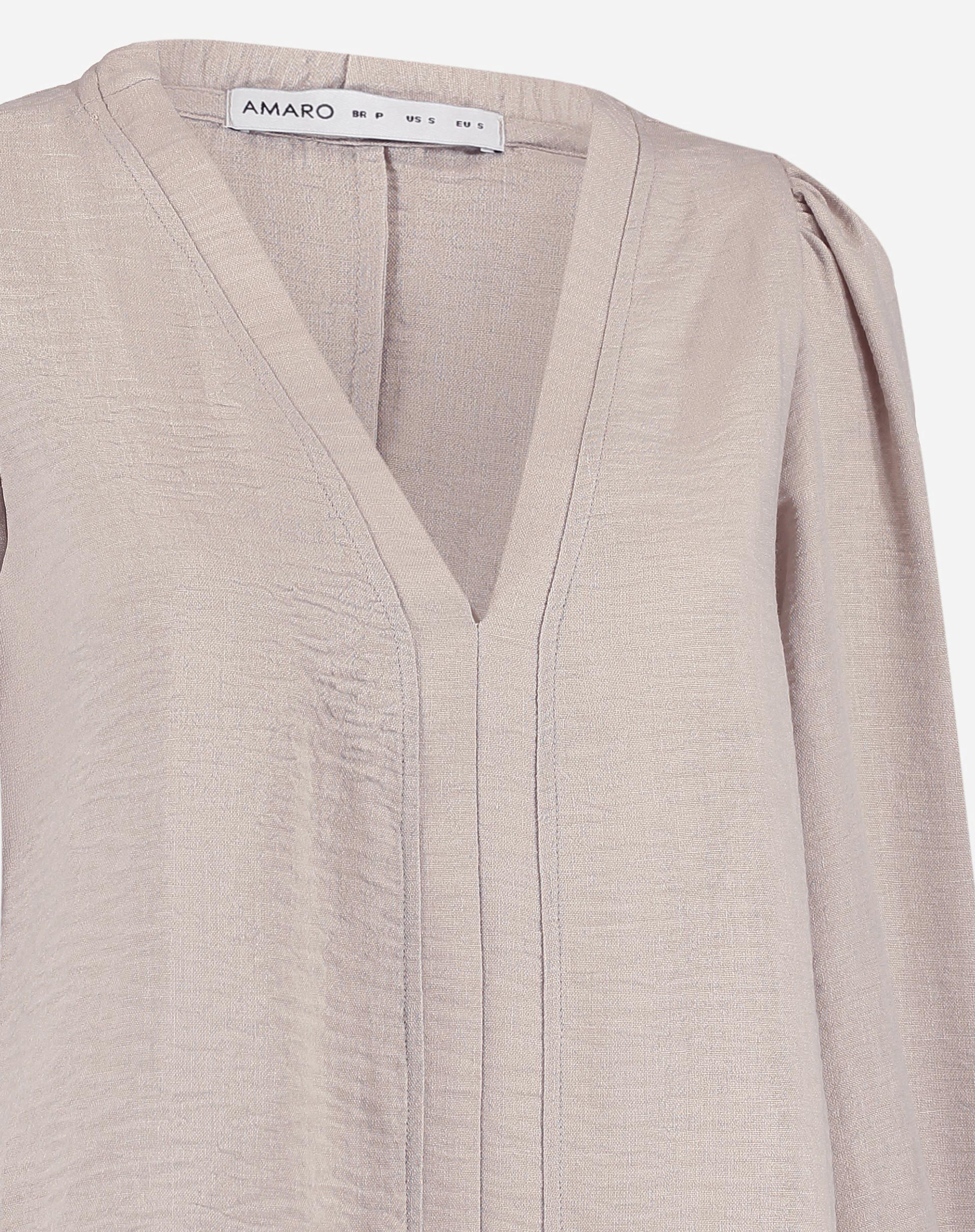 Blusa Manga Longa Decote V - Bege