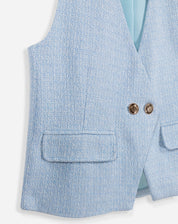 Colete Decote V de Tweed - Azul Claro