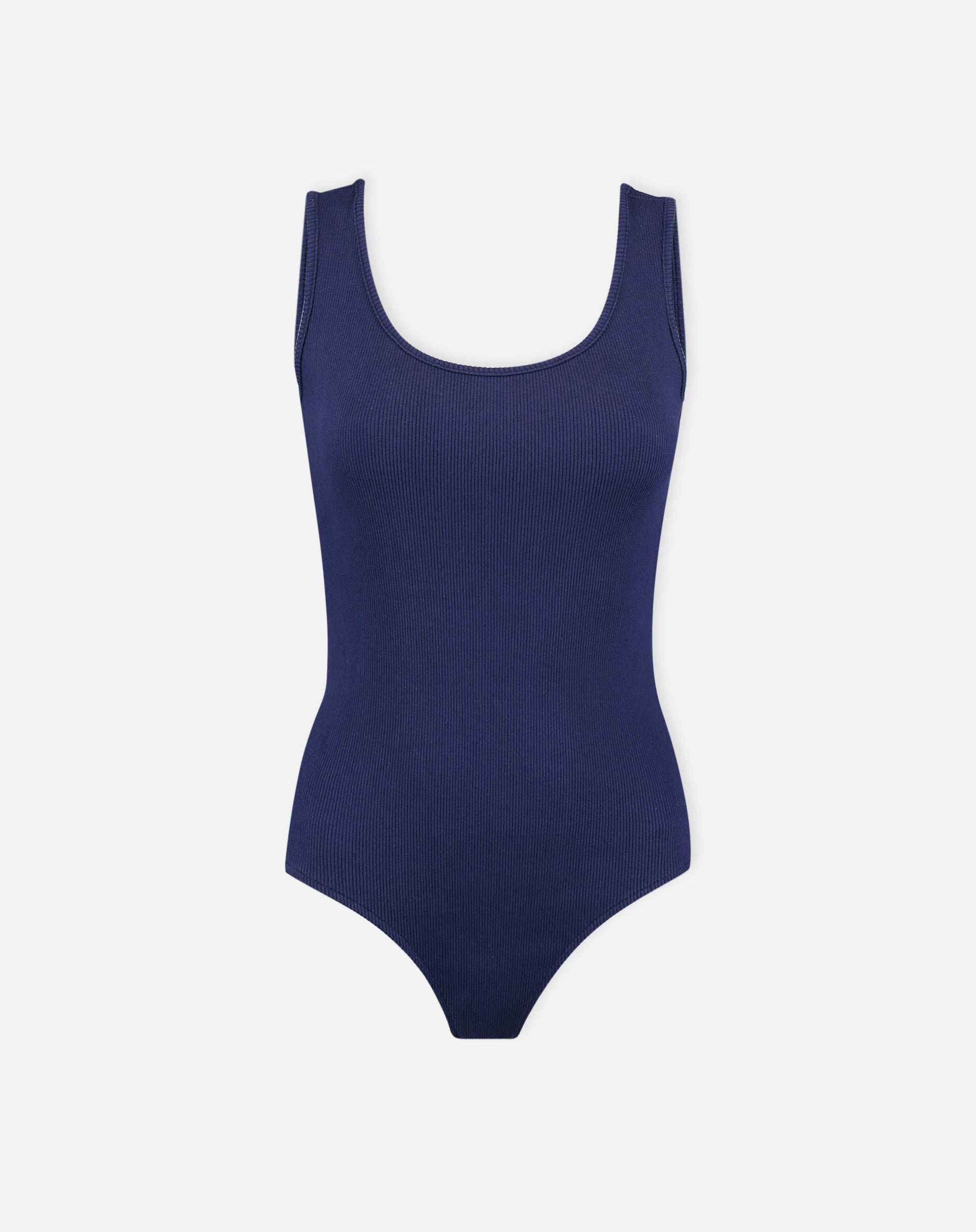 Imagem do body azul marinho em fundo branco, mostrando o design completo.