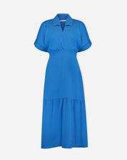 VESTIDO LONGO DECOTE V COM GOLA - AZUL