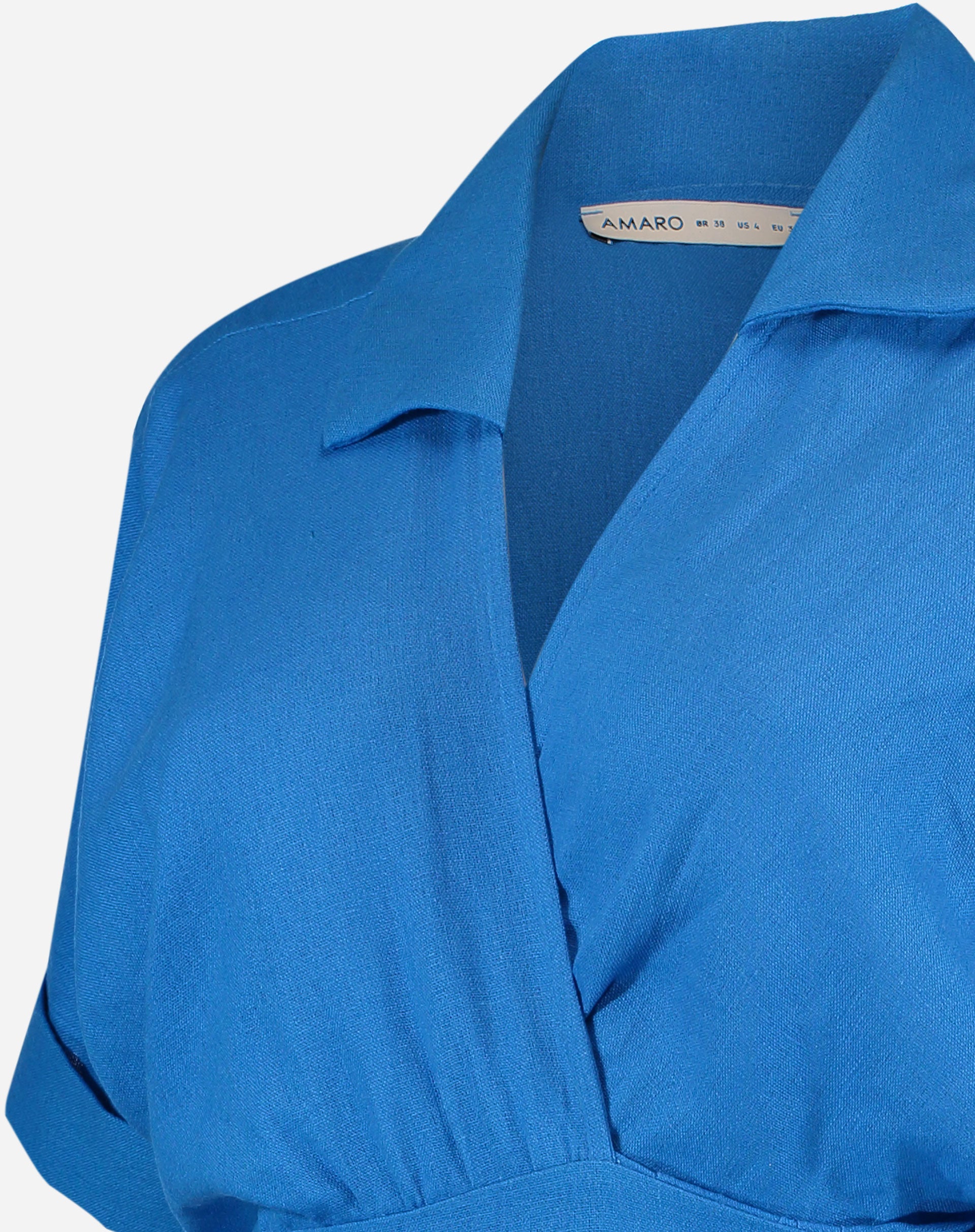 VESTIDO LONGO DECOTE V COM GOLA - AZUL