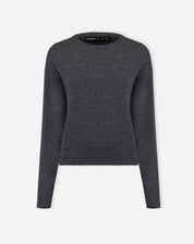 Imagem do produto isolado: suéter gola redonda de cashmere cinza mescla escuro com barra canelada